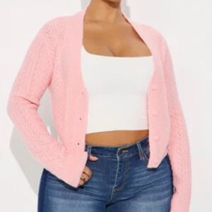 Pink Cable Knit Cardigan Sweater